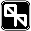 Logo featuring two interconnected white block arrows pointing in opposite diagonal directions, on a black square with rounded corners.
